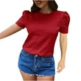 thumbnail image 1 of Bigersell Tuniques pour Femmes Mode à Carreaux Col Rond Couleur Unie Manches Bouffantes Manches Courtes Chandail Régulier Style Tendance B20940, Rouge TG, 1 of 6