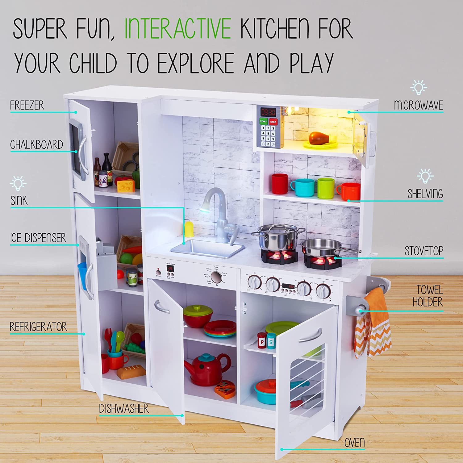 Freestanding Interactive Wooden Play Kitchen Set – Jumbl store