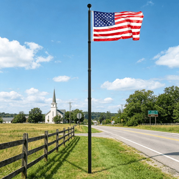25FT Telescoping Flagpole Kit, 3 Display Modes with 3x5 American Flag & Professional Accessories, Black