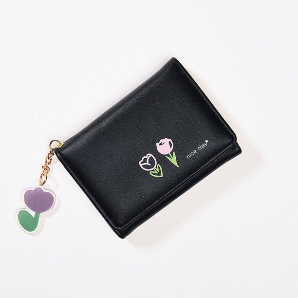 Cartera pequeña para mujer, corta, de tres pliegues, de color liso, con estampado simple, bonita y fresca, para estudiantes, plegable, para tarjetas