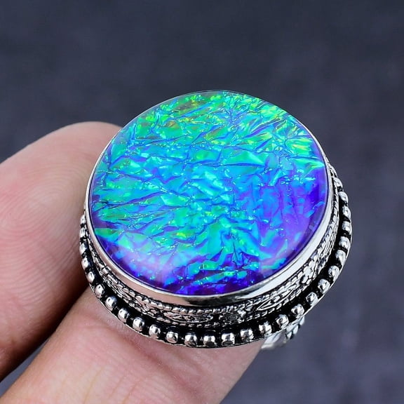 Natural Blue Triplet Opal Gemstone Handmade 925 Steling Silver Ring Size 8