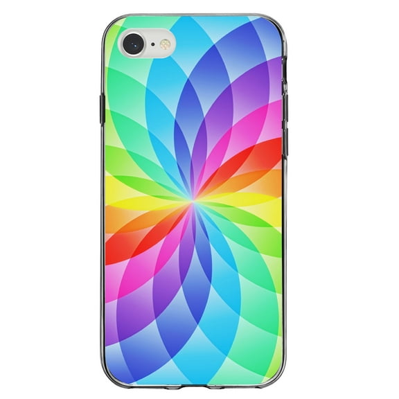DistinctInk Clear Shockproof Hybrid Case for iPhone 7 8 SE (2020 Model) 4.7" Screen TPU Bumper Acrylic Back Tempered Glass Screen Protector - Rainbow Star Geometric