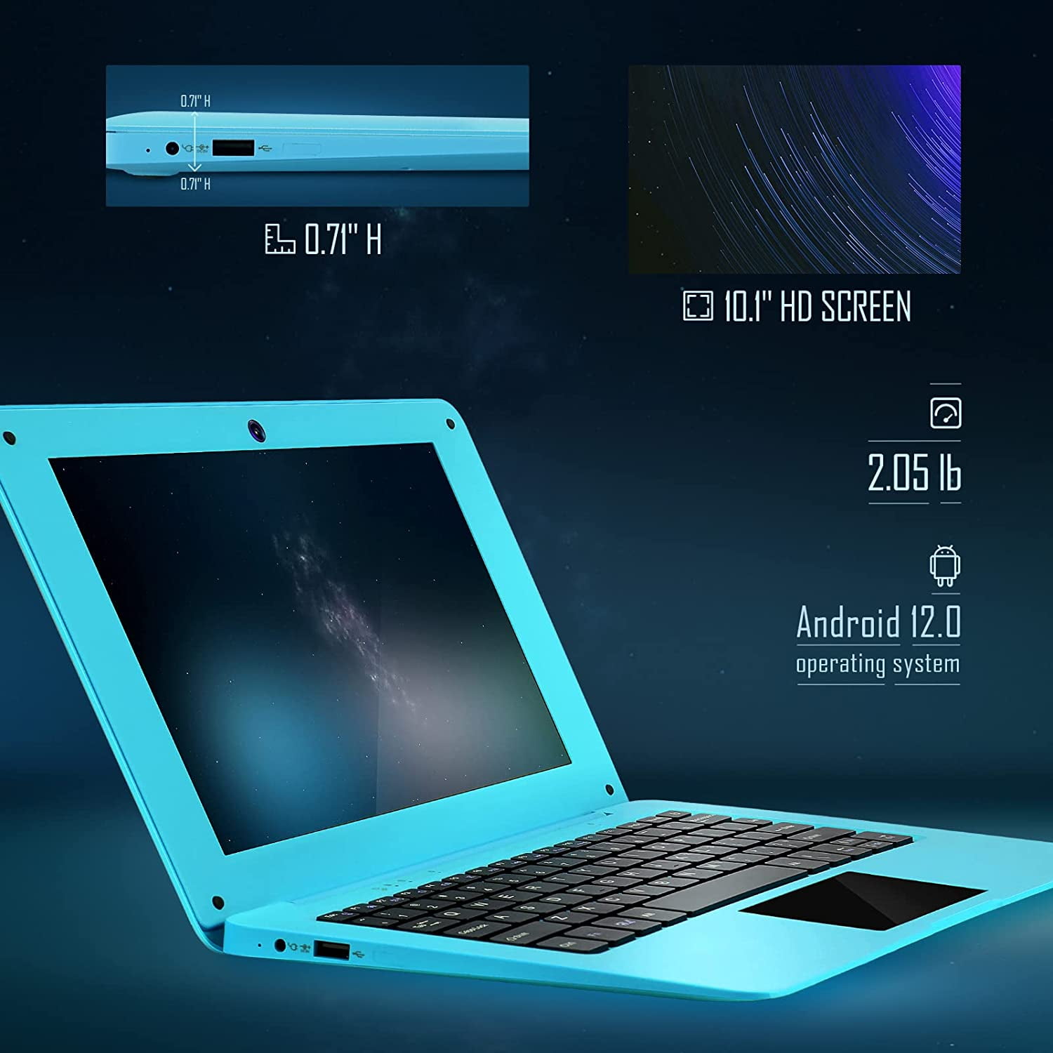 NBD 10.1 inch Laptop Android 12.0 Computer, Quad Core Powered Netbook,2G RAM+64 GB ROM Mini Laptop Computer for Kids with Bag, Mouse, and Mouse Pad(Blue)