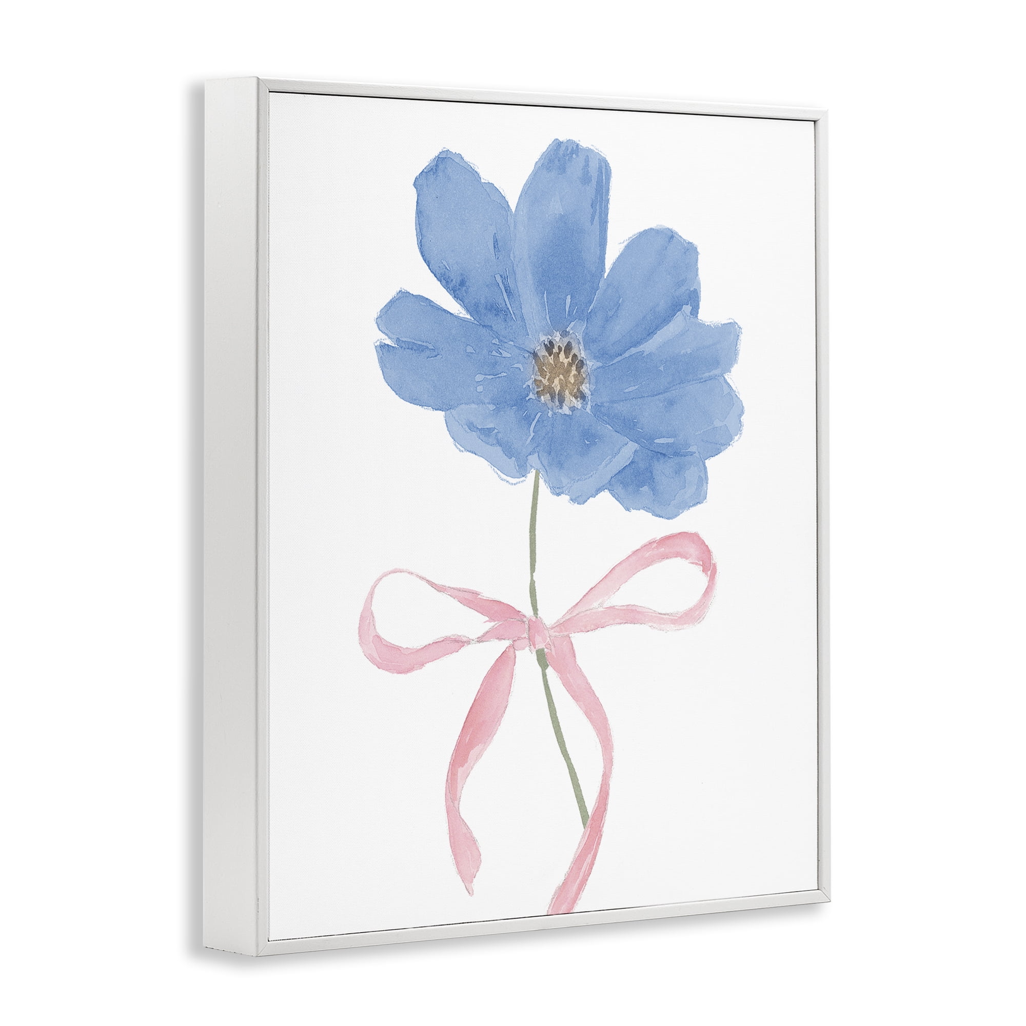 Stupell Industries Blue Bow Bloom White Framed Giclee Art, design by Lucille Price