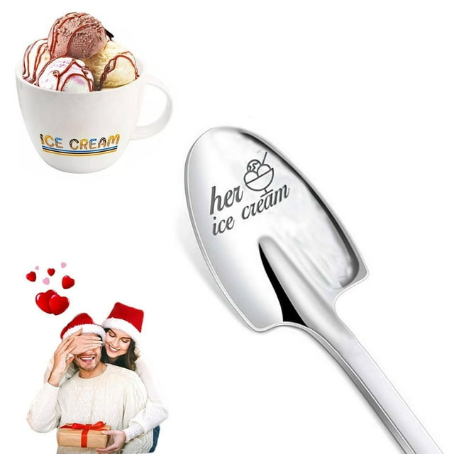 for Him Her His and Hers Ice Spoons Stainless Engraved Coffee Spoons Couples for Anniversary Engagement Birthday Kitchen Tableware Tableware Meal Service Set Serveware Dinnerware Table Setting