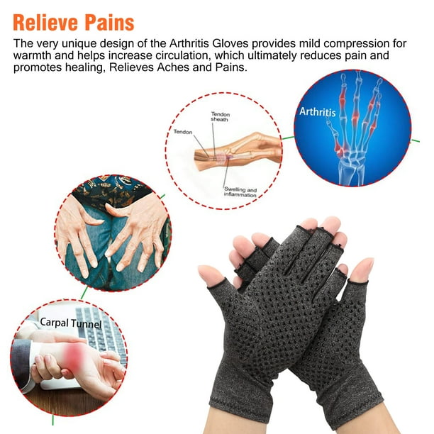 Arthritis Compression Gloves, Anti-Slip Fingerless Carpal Tunnel Gloves,  Alleviate Rheumatoid Pains, Ease Muscle Tension, Relieve Carpal Tunnel Ache  for Women and Men, Open Finger Typing Gloves 