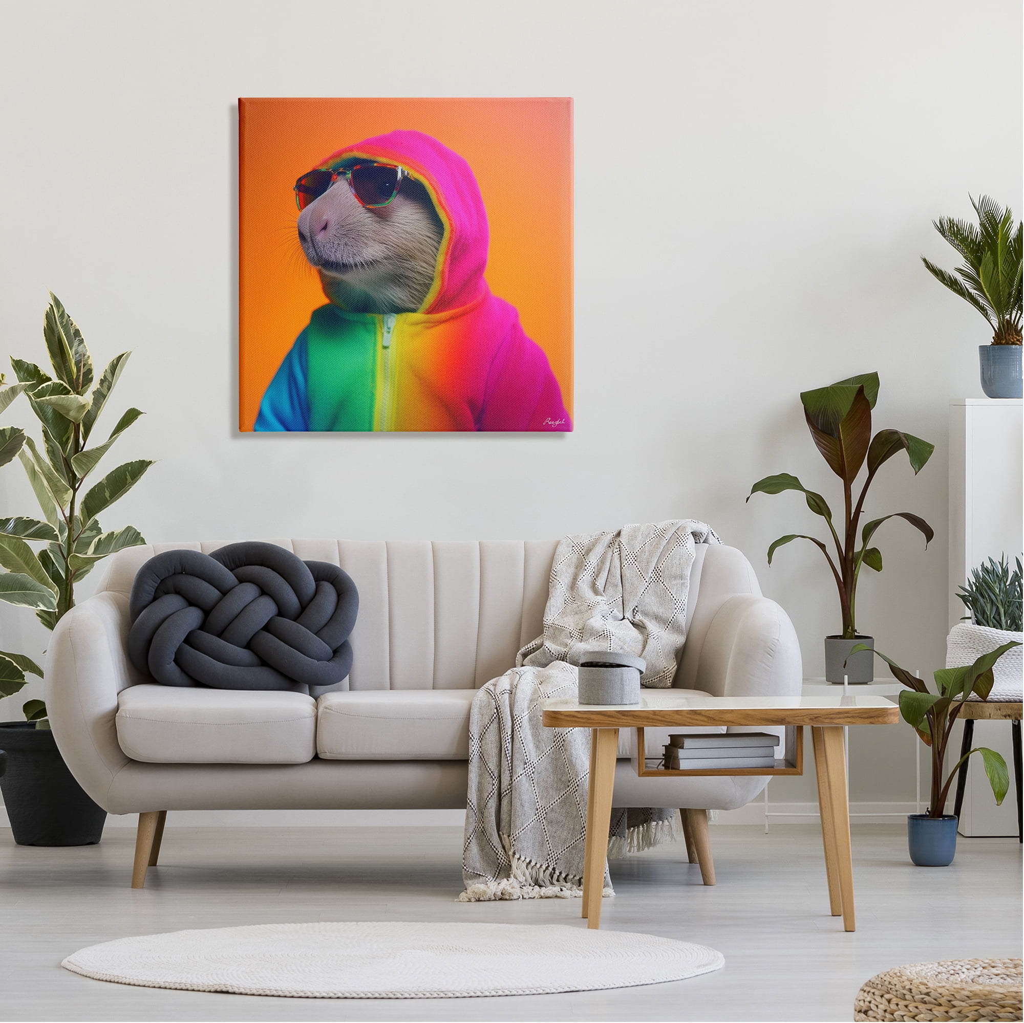 Stupell Industries Rainbow Beaver Portrait Animals & Insects Painting Gallery Wrapped Canvas Art Print Wall Art, 30 x 30