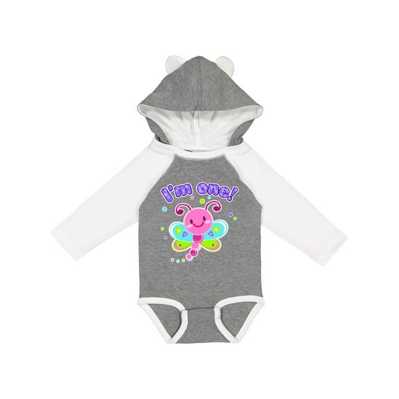 Inktastic I'm One- dragonfly First Birthday Girls Long Sleeve Baby Bodysuit