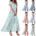 thumbnail image 4 of Womens Floral Maxi Dress Casual V Neck Short Sleeve Flowy Beach Wedding Guest Long Dresses, 4 of 8