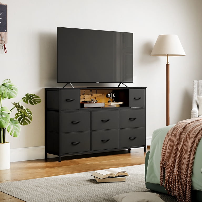 Eunos Black TV Stand, 55", 8 Drawers, LED & Power Outlets photo 8