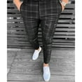 thumbnail image 2 of WTOBBY Men's Stretch Slim-Fit Plaid Business Trousers for Golf and Office, Fashionable Casual Pants with Elastic Waist and Professional Look, Comfortable for All-Day Wear ,Black M, 2 of 5