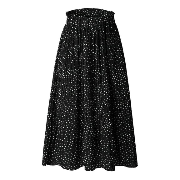 Long Skirts for Women Fashion Printed Long Skirt Leopard Floral Pocket Pressed Pleated Style Womens Clothes Black L