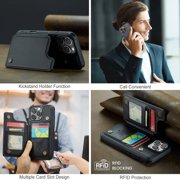 For iPhone 16 Pro Max Case with Card Holder, Wallet Case for Women Men with RFID Blocking, Durable Leather Kickstand Magnetic Clasp Shockproof for iPhone 16 Pro Max