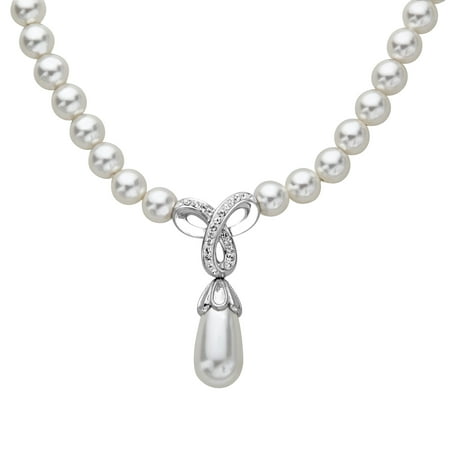 Luminesse Drop Necklace with Swarovski Crystals & Simulated Pearls in Sterling Silver