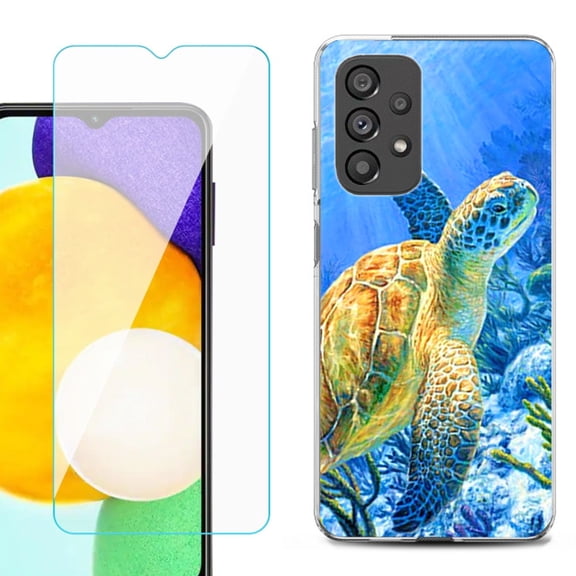 Slim-Fit Gel TPU Phone Case for Samsung Galaxy A23 5G, with Tempered Glass Screen Protector, by OneToughShield ® - Sea Turtle