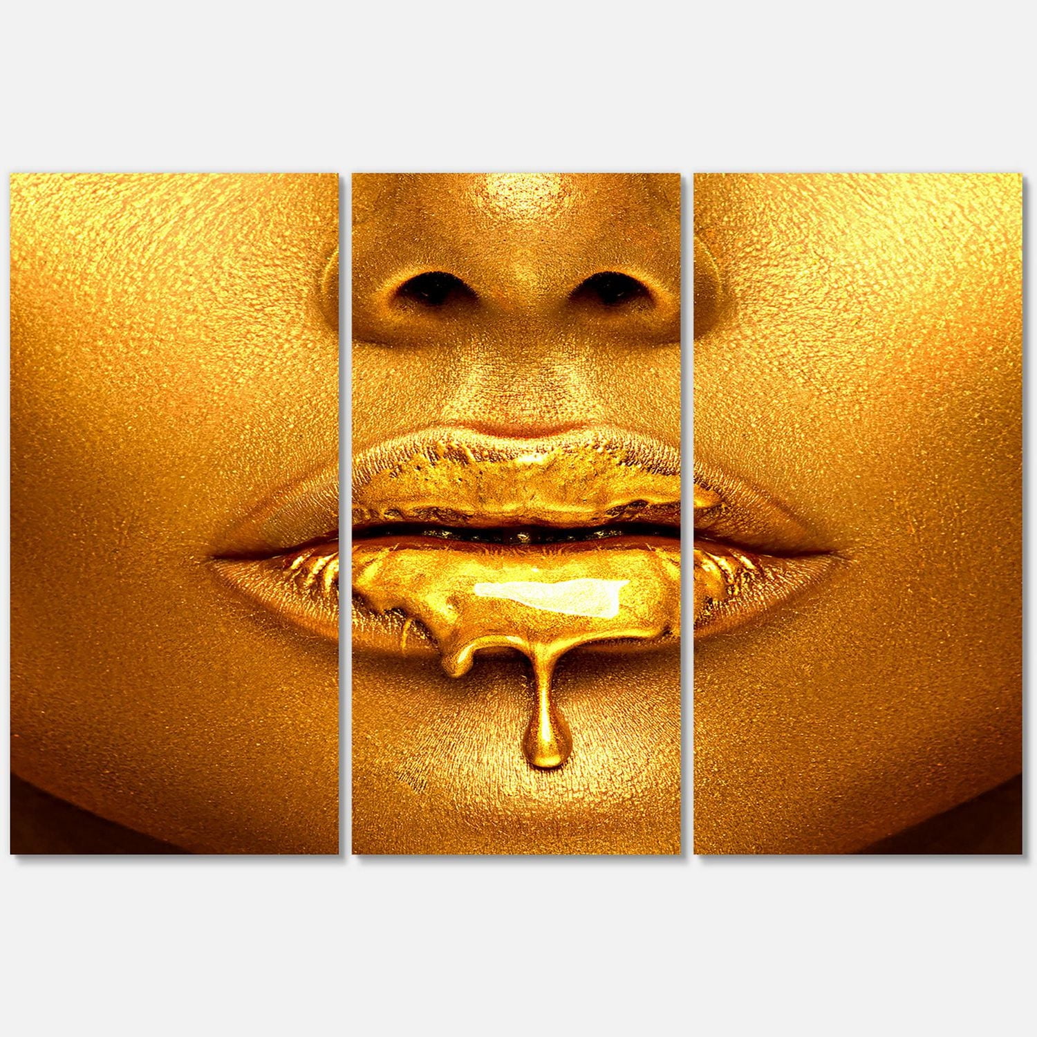 Designart Gold Paint Drips From Sexy Woman Lips Canvas Wall Art