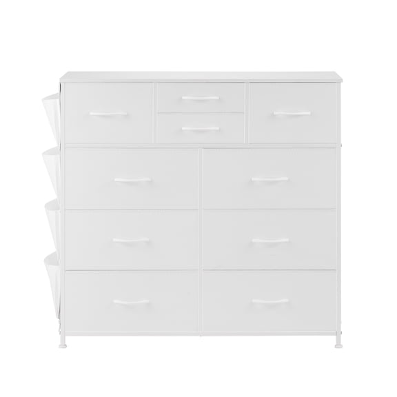 KFFKFF 10-Drawer Chest, Cloth Drawer Chest with Cloth Compartments, Wardrobe Storage Drawers with Simple Pull Grip and Robust Metal Structure, Cloth Storage Column for Bedroom, Corridor, White
