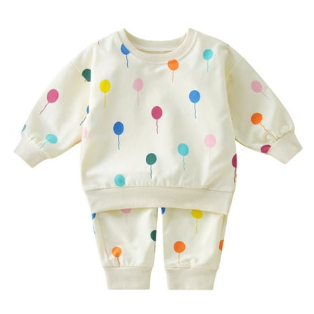 

QYZEU Brown Shirt for Girls Clothes for Young Teens + Kids Girls Set 2Pcs Balloons Baby Tops Sweatshirt Clothes Toddler Outfits Colorful Sports Wear Pants Tracksuit Boys Girls Outfits&Set