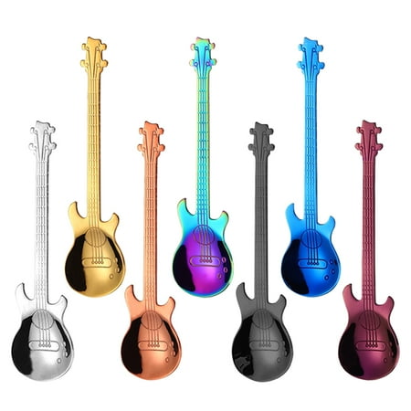 

NUOLUX 7Pcs Stainless Steel Coffee Spoon Multicoloured Guitar Shape Spoon