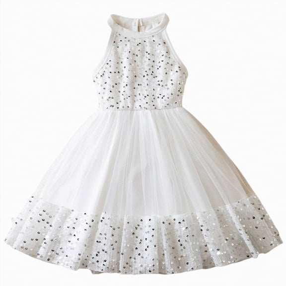 Kogui Toddler Girl Dresses Girls A-Line Halter Dress Kid Bridesmaid Flower Girl Flowy Chiffon Maxi Dresses Wedding Party Pageant Gown 3T 4T (White,3-4 Years)