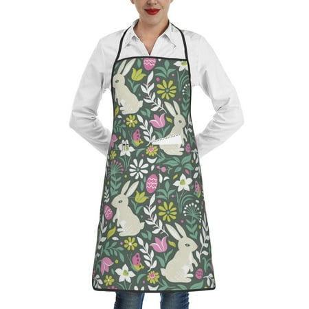 

Gaeub Retro Bunny Floral Kitchen Cooking Aprons Adjustable Bib Apron Waterdrop and Oil Resistant Kitchen Chef Apron for Women Men