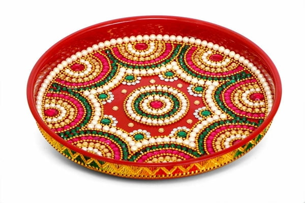 Floral Kundan Work Pooja Puja Aarti Thali Plate Set Decorative Housewarming  Gift | eBay