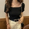 thumbnail image 2 of EIMELI Summer T-Shirt Women Solid Color Slash Neck Short Sleeve Knitted T-Shirts, 2 of 6