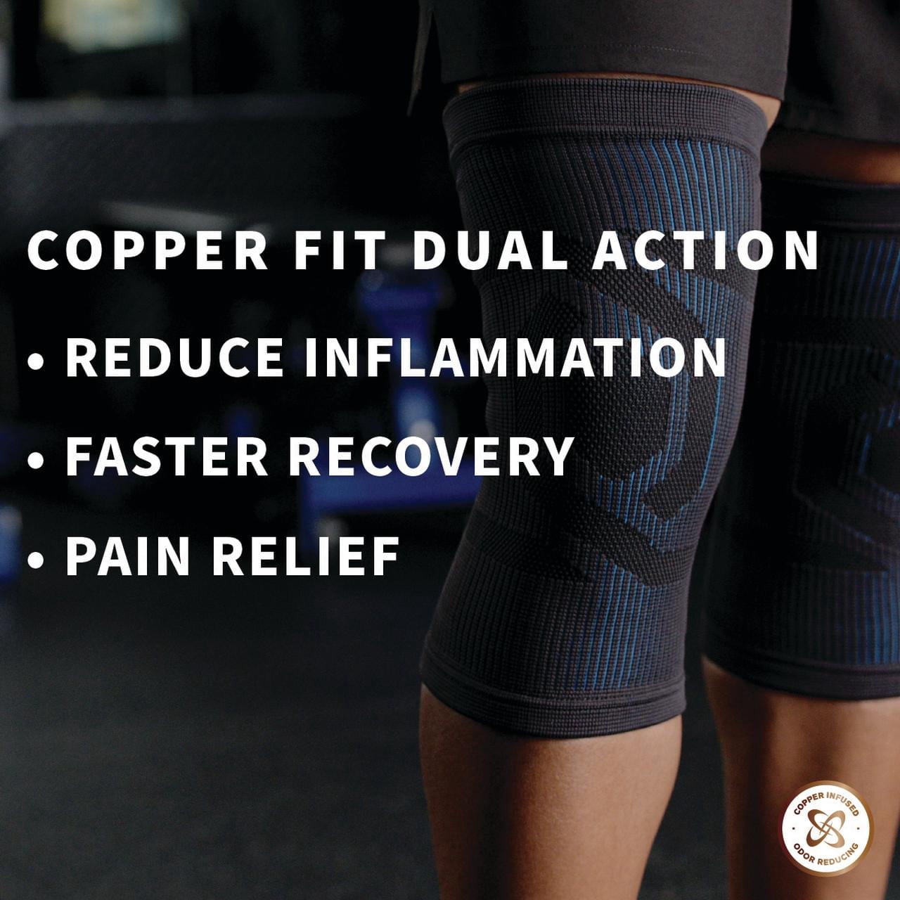 Copper Fit Dual Action Knee Support Compression Sleeve: Stability, Arthritis & Tendinitis (Black L/XL)