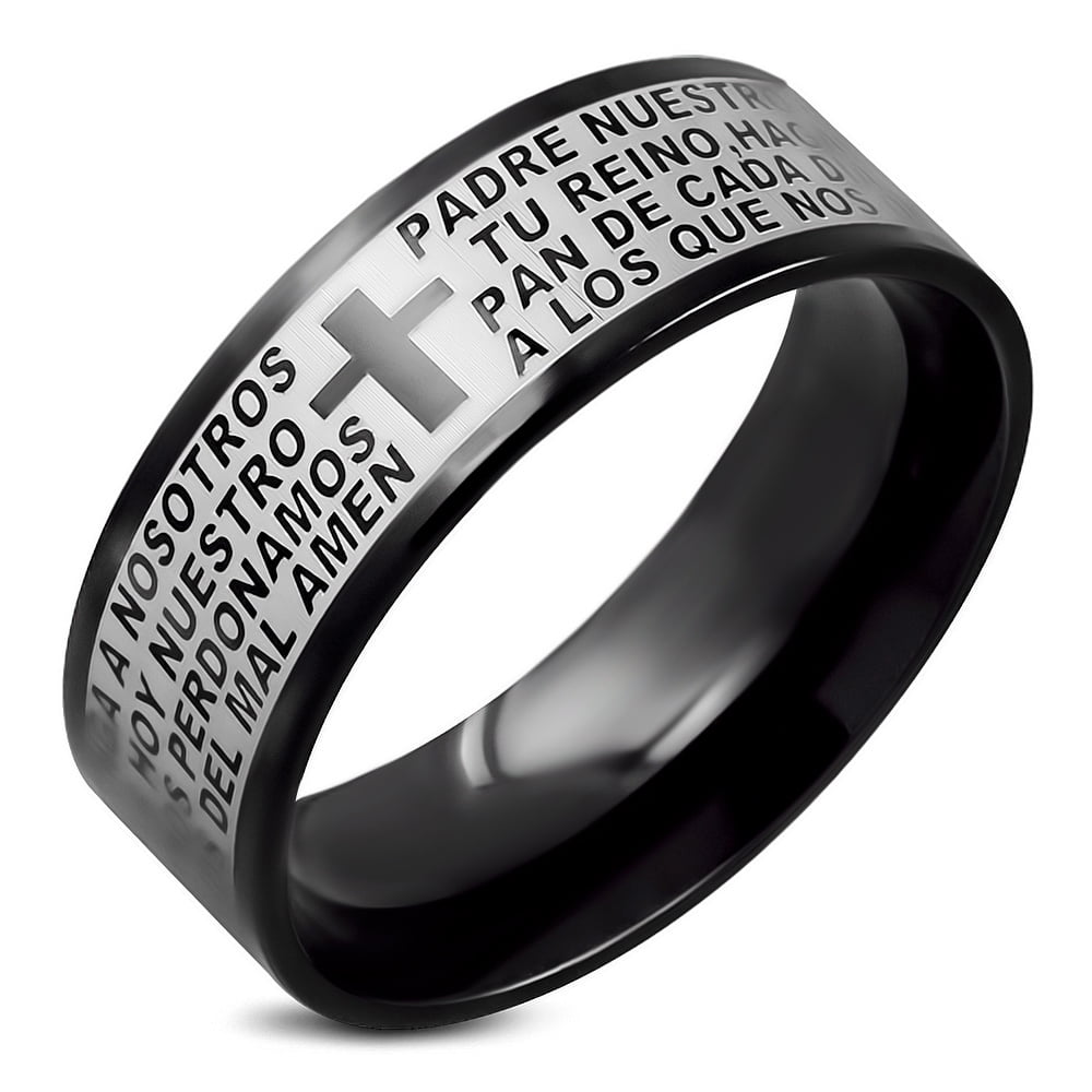 Stainless Steel Silver-Tone Padre Nuestro Lords in Spanish Ring Band - Walmart.com