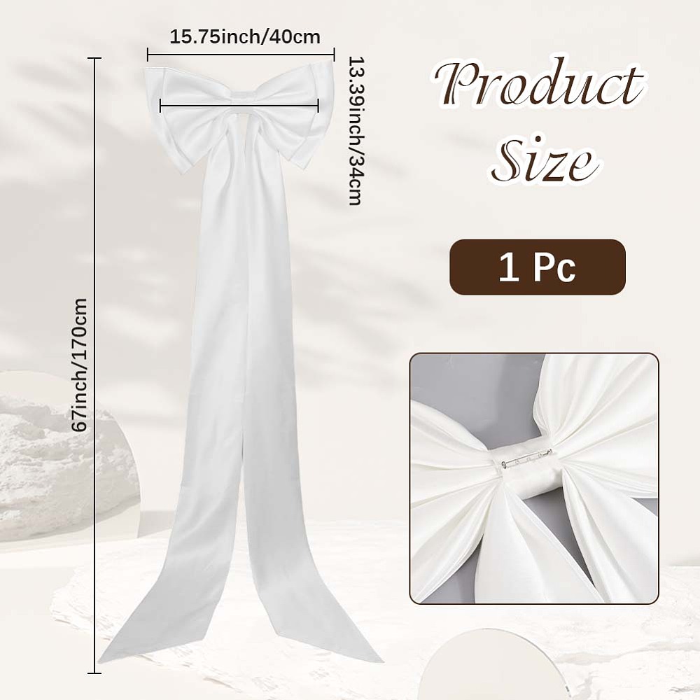 Long White Satin For Dress arge Wedding Pew Bows with Long Tails Detachable Train Waist Sash Belt Bride Bowknot Formal Wedding Accessories