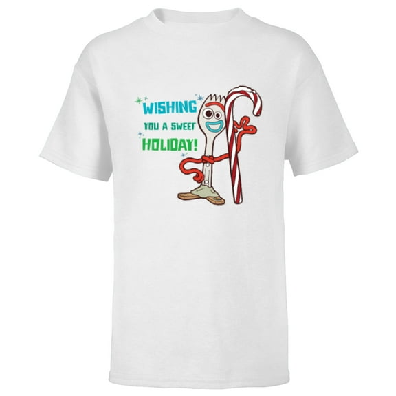 Disney PIXAR Toy Story Forky Wishing You A Sweet Holiday - Short Sleeve T-Shirt for Kids - Customized-White