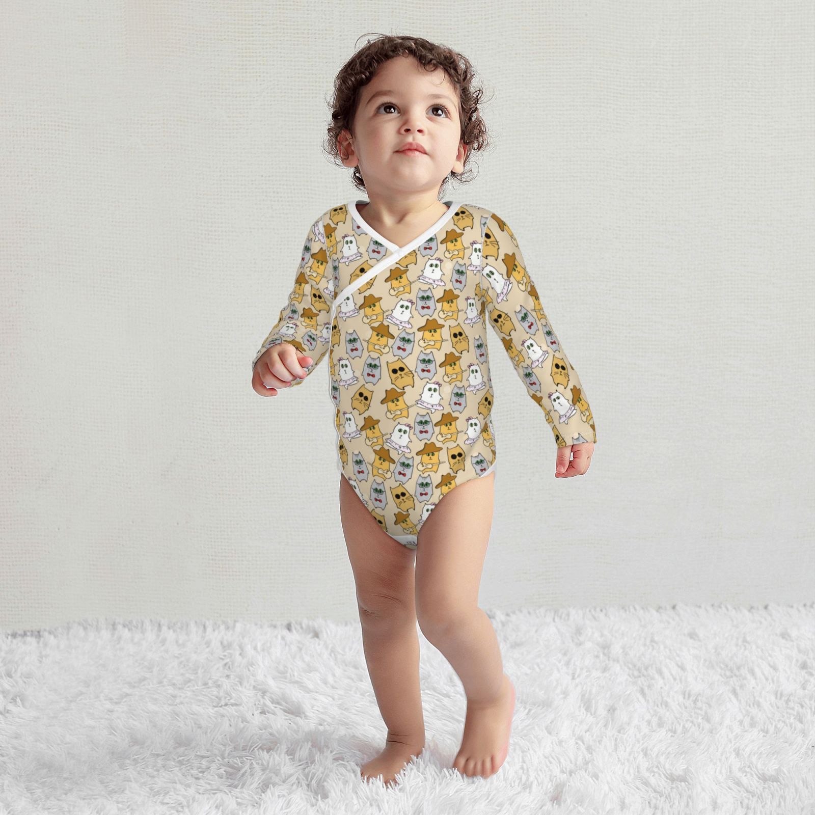 Xecao Music Dancing Cat Print Baby unisex-baby Cotton Long-sleeve Bodysuits-6 Months