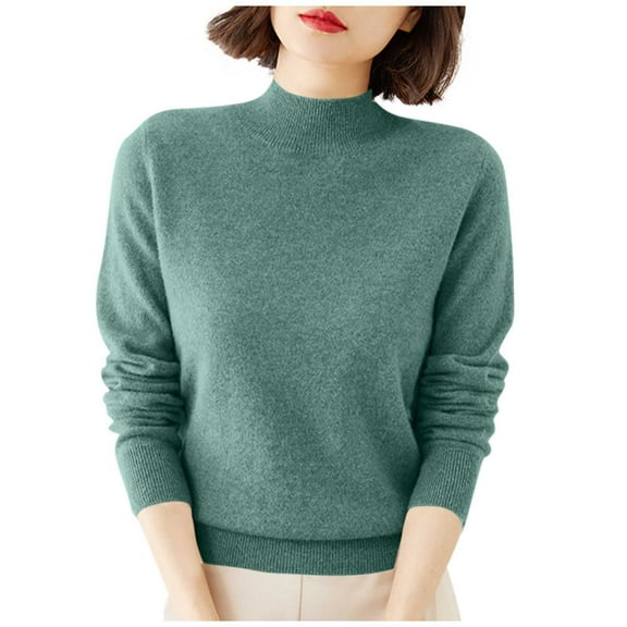 Women's Warm Mock Neck Sweater Solid Color Long Sleeve Casual Fashionable Base Layer Top Soft Comfortable Winter Fall Daily Versatile Outfit Green XL