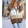 thumbnail image 4 of Womens Winter Fuzzy Fleece Jacket Hooded Color Block Patchwork Cardigan Coats Outerwear with Pockets Khaki XXXL, 4 of 9