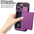 thumbnail image 3 of for iPhone 14 Pro Case Wallet Credit Card Holder ID Slot Sliding Door Hidden Pocket Men Women Anti-Scratch Dual Layer Hybrid Bumper Armor Protective Shell Back Cover for iPhone 14 Pro Purple, 3 of 14