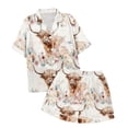 thumbnail image 4 of DHFJKG Pajama For Women Set 2 Piece Short Sleeve Sleepwear Silk Satin Cow Printed Button Up Lapel Shirts Shorts Set Summer Loungewear Stylish Home Clothes, 4 of 5