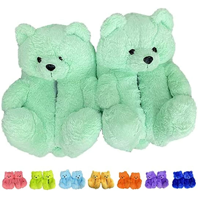 Teddy Bear Slippers For Women, Cute Indoor Non-Slip Warm Slippers(Blue)