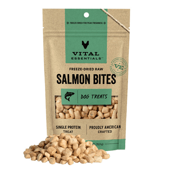 Vital Essentials Salmon Bites Dog Treats, 2.5 oz | Freeze-Dried Raw | Single Protein | Training Treats or Meal Toppers