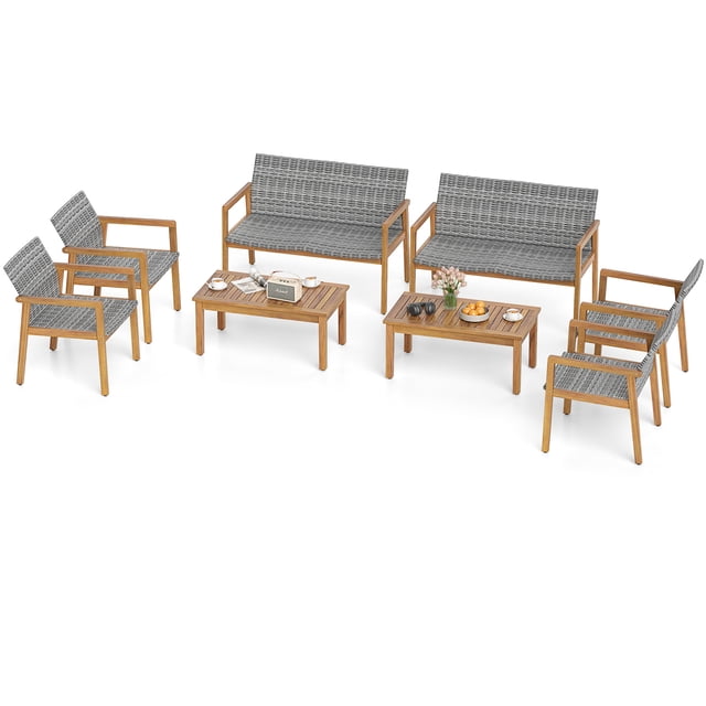 Gymax 8 Pieces Patio Furniture Set PE Rattan Patio Bistro Set w/ Loveseat
