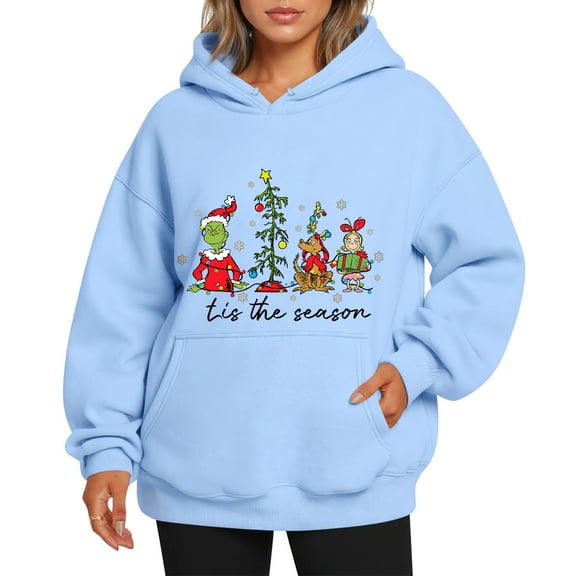 Womens Christmas Tree Sweatshirt Christmas Funny Holiday Xmas Hoodies Light Blue XXL