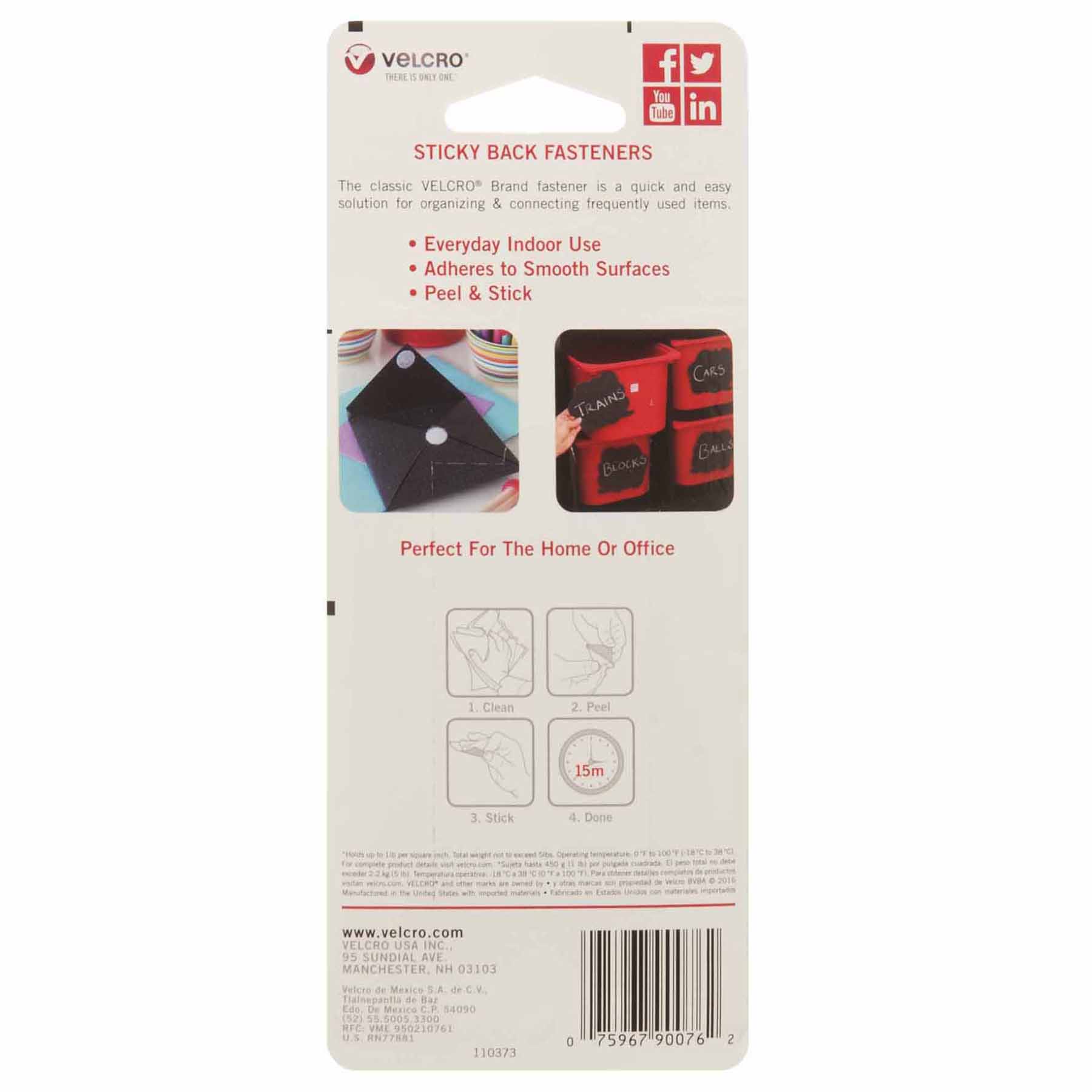 VELCRO Sticky Back Strips, 3/4" x 3-1/2", White, 4 Per Pack, 6 Packs