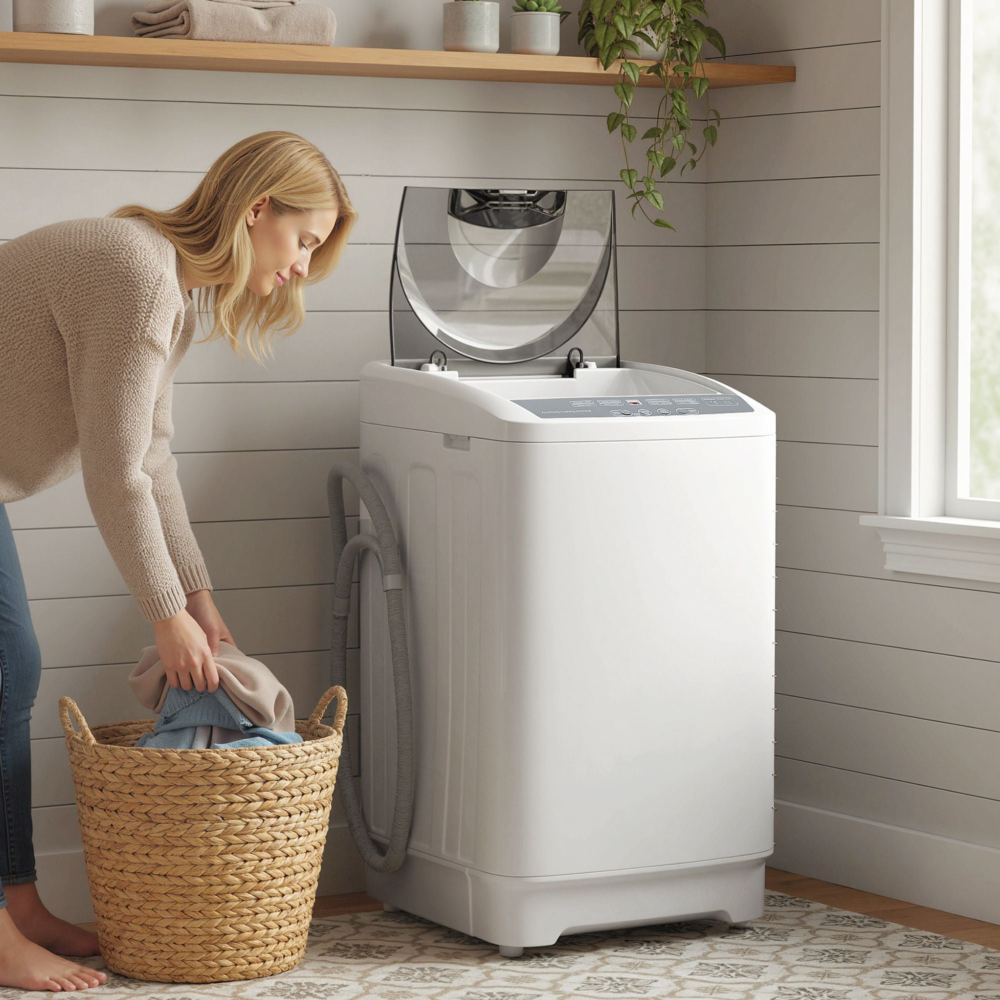 Portable Washer Machine, Compact Laundry Washer with 8 Wash Programs & 6 Water Level Settings, Automatic Mini Washing Machine, White