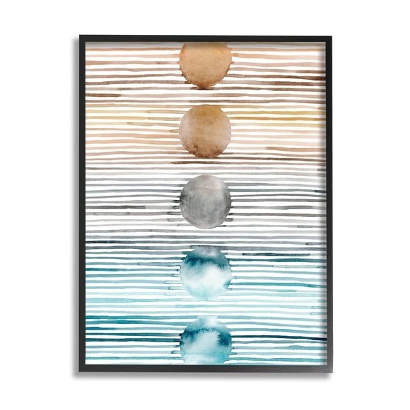 Stupell Industries Brown & Blue Gradient Circles Abstract Painting Black Framed Art Print Wall Art