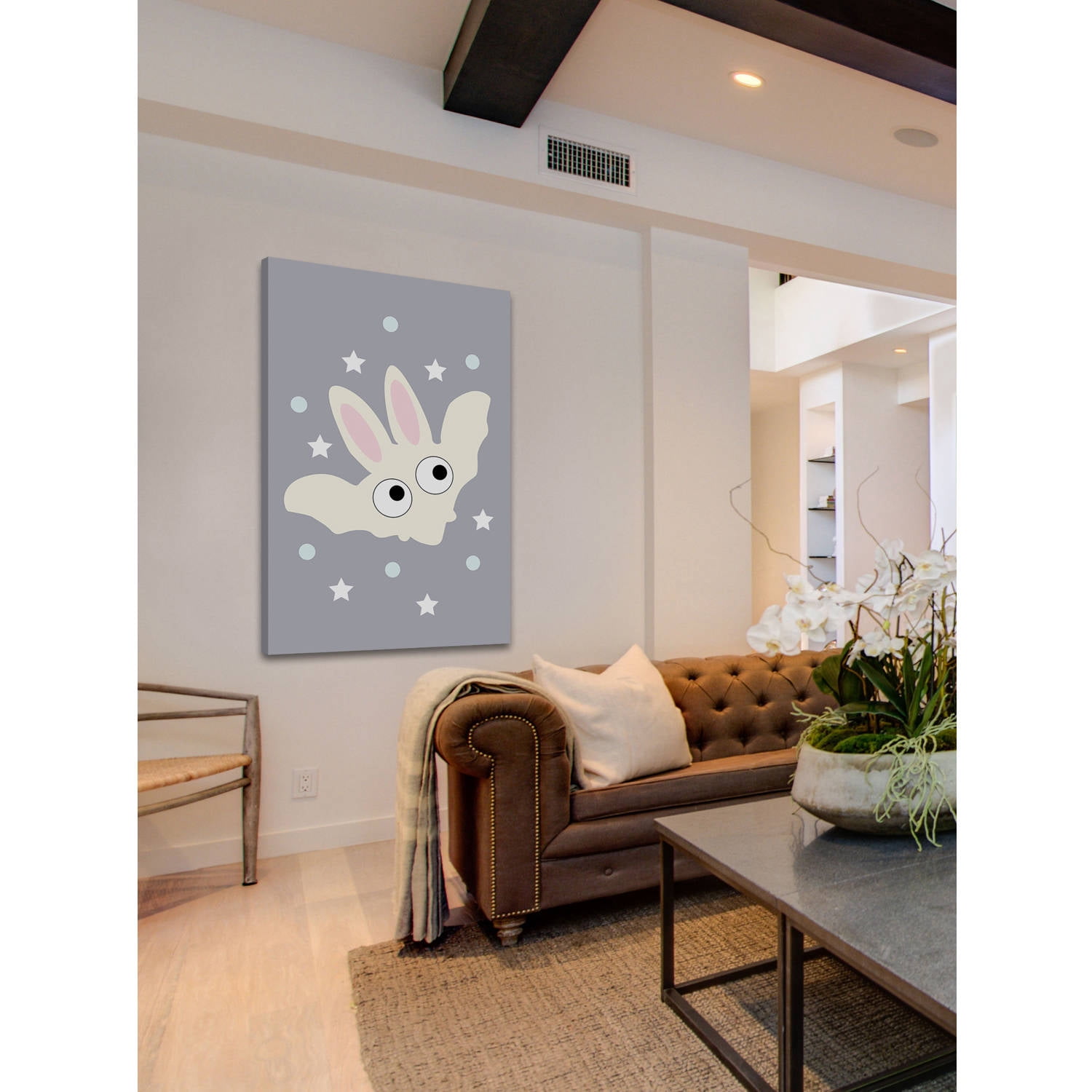 "Yellow Bunny Bat" Painting Print on Wrapped Canvas
