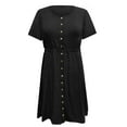 thumbnail image 4 of Bigersell Wedding Dresses Women's Fashion Casual Comfortable Solid Short Sleeve Round Neck Button Knee Length Dress Dresses for Female Regular Wrap Dresses, Style 24599, Black XL, 4 of 5