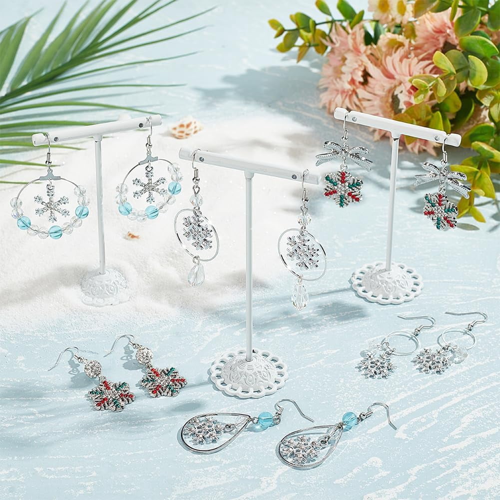 1 Box DIY 10 Pairs Rhinestone Snowflake Charms Christmas Earrings Making Kit Winter Charm Linking Rings Bowknot Connector Charms Faceted Glass Crystal Beads for Jewelry Making Kits Adult