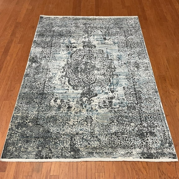 Turkish Modern Erased Design Wool & Silk Rug - 5'3 x 7'7