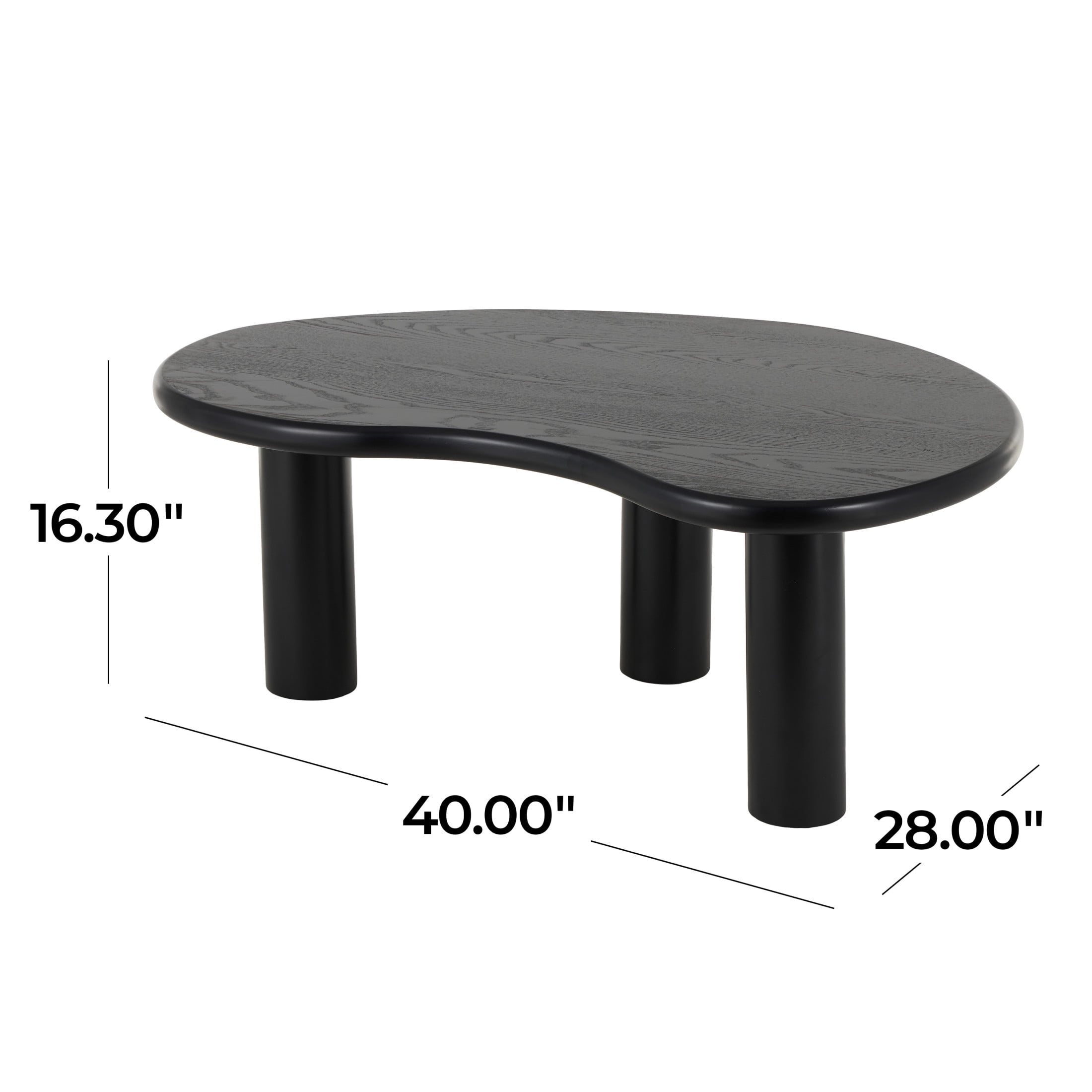 DecMode 40" x 16" Black Wood Heart Inspired Coffee Table with 3 Legs, 1-Piece