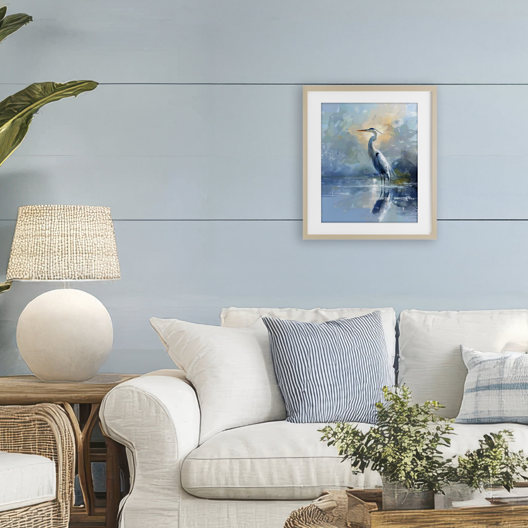 Stupell Industries Tranquil Heron with Dawn Glow Birch Framed Print Under Glass, design by Creative Studio