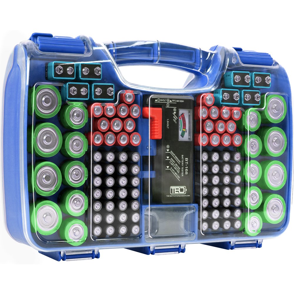 The Battery Organizer Storage Case with Hinged Clear Cover, Includes a